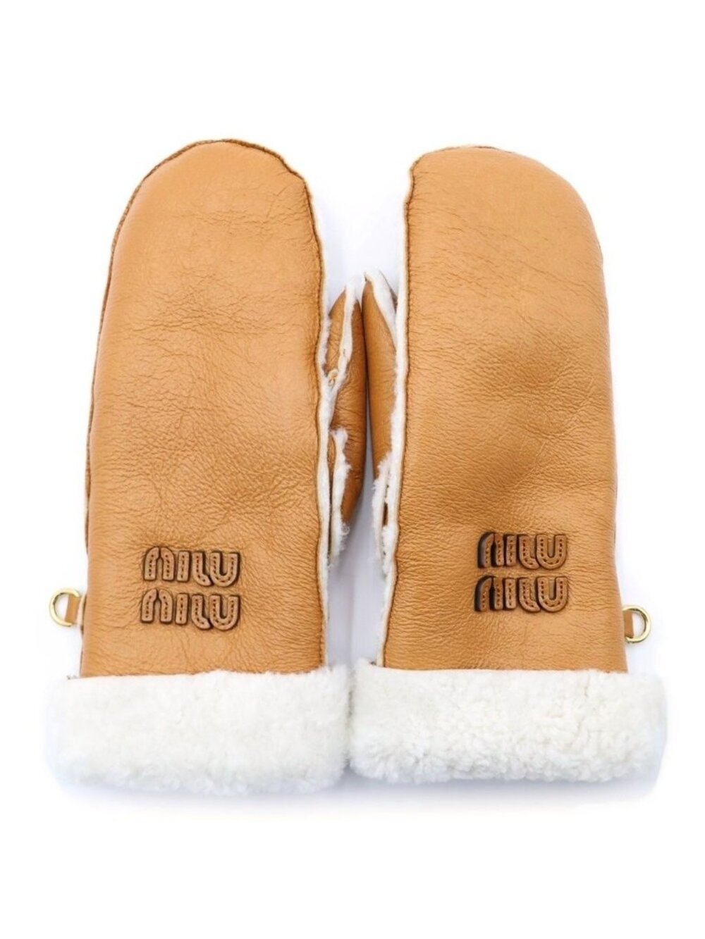 Miu Miu Sheep Skin Leather Globe Sheepskin Glove Logo Shearling Mitten Shape